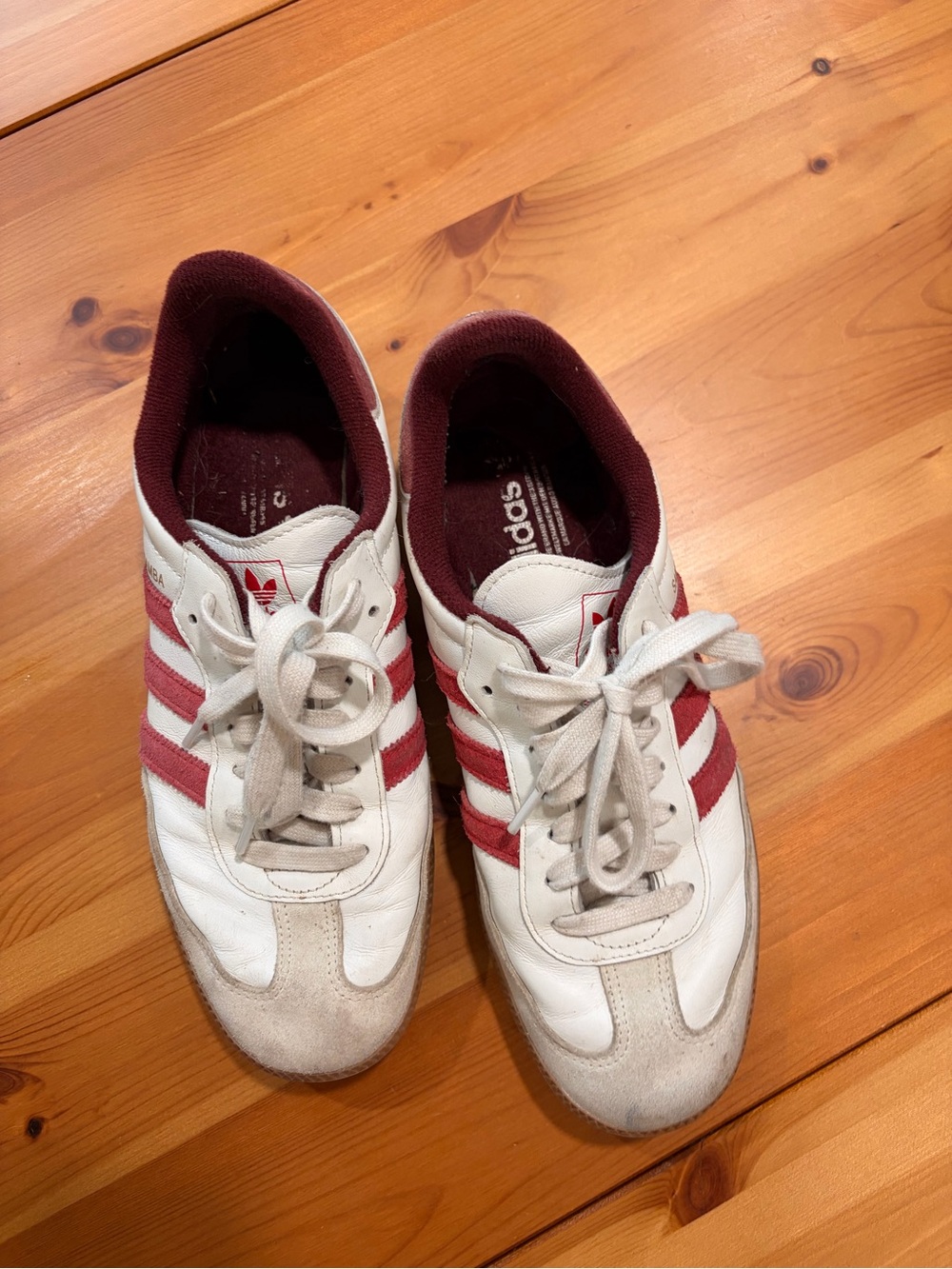 Adidas Samba White and Burgundy Classic Sneakers - Picture 2 of 7